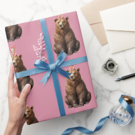 Papel de Presente Rolo Urso Arte Folclórica Rosa E