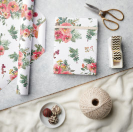 Papel De Presente Românico Festivo Floral & Pine | Feriado de Natal