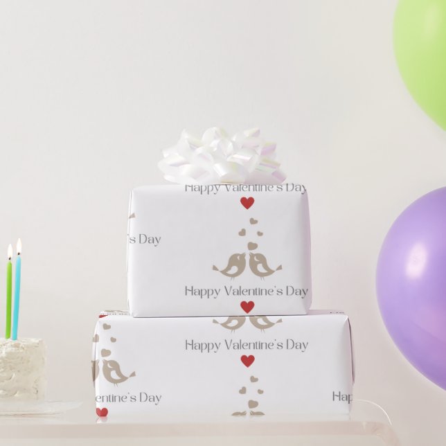 Papel De Presente Romantic Birds Valentine's Day, Cute Love Gift (Presentes para festas)