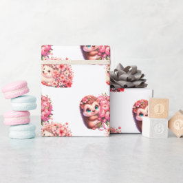 Papel De Presente Romantic Hedgehog Valentine's Day Wrapping Paper, 