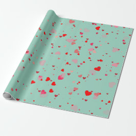 Papel De Presente Romantic Mint Green Red Hearts Valentine 
