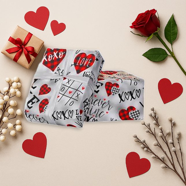 Papel De Presente Romantic Red Plaid Valentine Design (Criador carregado)