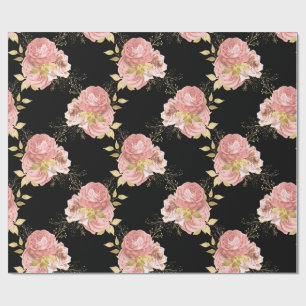 Papel de Presente Romântico Blush Floral Preto e D