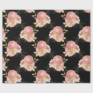 Papel de Presente Romântico Blush Floral Preto e D