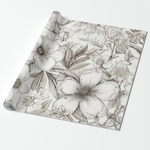 Papel De Presente Romântico Floral Sépia Marfim Flor de Estilo Antig