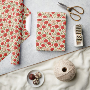 Papel De Presente Romântico Vermelho Carnação Floral