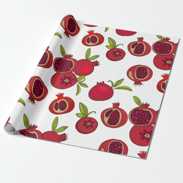 Papel De Presente romãs de fruta vermelho vivo (Desenrolado)
