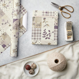 Papel De Presente Rompimento Lilás Pastel Quilt Gingham Cottagecore 