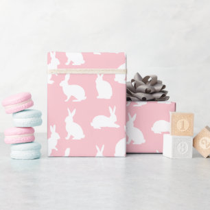 Papel De Presente Rosa Bege com Padrão de Coelho Branco Adorável Pás