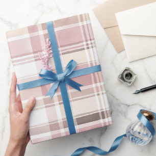 Papel De Presente Rosa Bege Creme Listras Marrons Aniversário