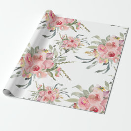 Papel De Presente Rosa Bege Suave Elegante Floral Casamento Feminino