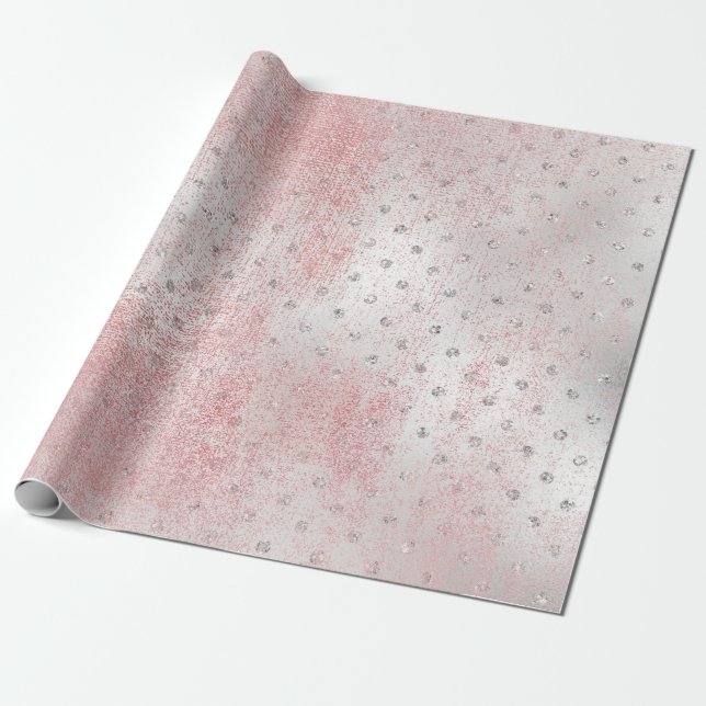 Papel De Presente Rosa Blush Silver Cinza Pontos Rosa Dourados Belez (Desenrolado)