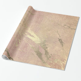Papel De Presente Rosa Blush Strokes Pele Dourado Marble Shiny VIP