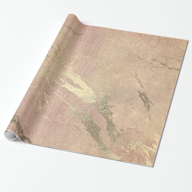 Papel De Presente Rosa Blush Strokes Pele Dourado Marble Shiny VIP (Desenrolado)