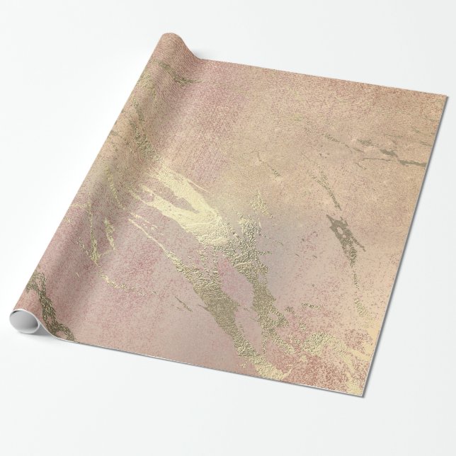 Papel De Presente Rosa Blush Strokes Skin Dourado Marble Spark (Desenrolado)