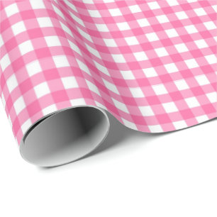 Papel De Presente Rosa Bublegum  Papel Branco De Lavagem De Gingham