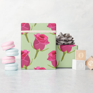 Papel De Presente Rosa Buds Namorados Wraping Paper on Green (Papel 