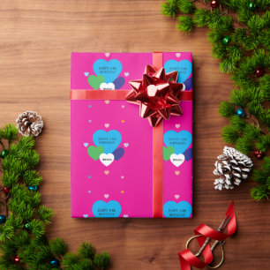 Papel De Presente Rosa c/ Corações de Aniversário 73 cm x 1,8 m
