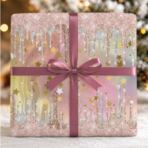Papel De Presente Rosa chic blush unicórnio derramando brilho