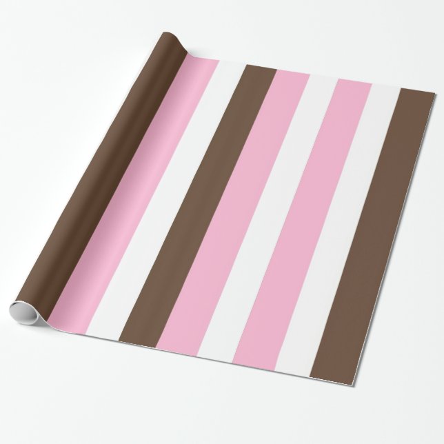 Papel De Presente Rosa, Chocolate e Stripes Brancas (Desenrolado)