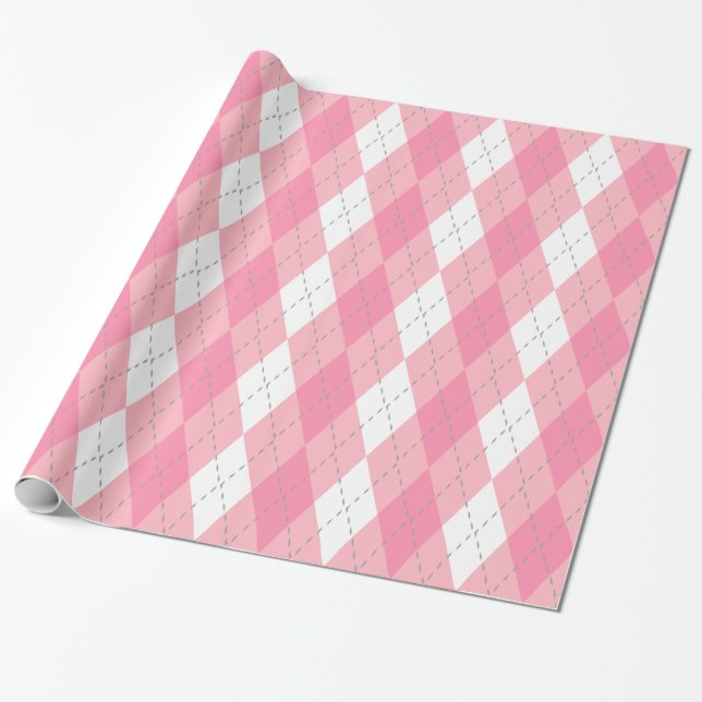 Papel De Presente Rosa Cinza Escuro Branca XL Argyle (Desenrolado)
