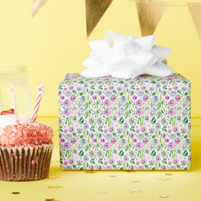 Papel De Presente Rosa Cinza Verde Floral Noivado Aniversário Dela  (Festa de aniversário)