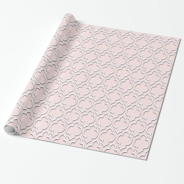 Papel De Presente Rosa Claro Branco XL Quatrefoil Marroquino #7DS (Desenrolado)