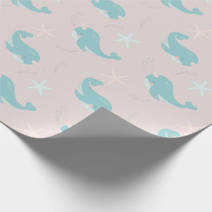 Papel De Presente Rosa claro de padrões Narwhal e Starfish