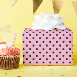 Papel De Presente Rosa Claro e Pontos Pretos