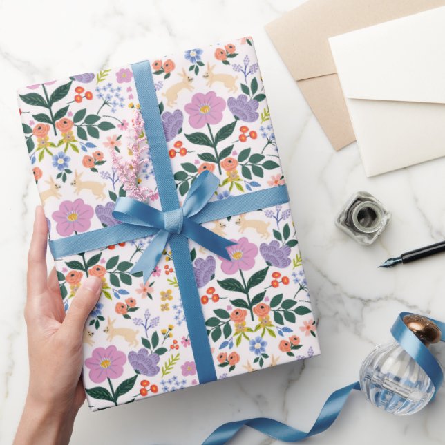 Papel De Presente Rosa claro floreal (Presentear)