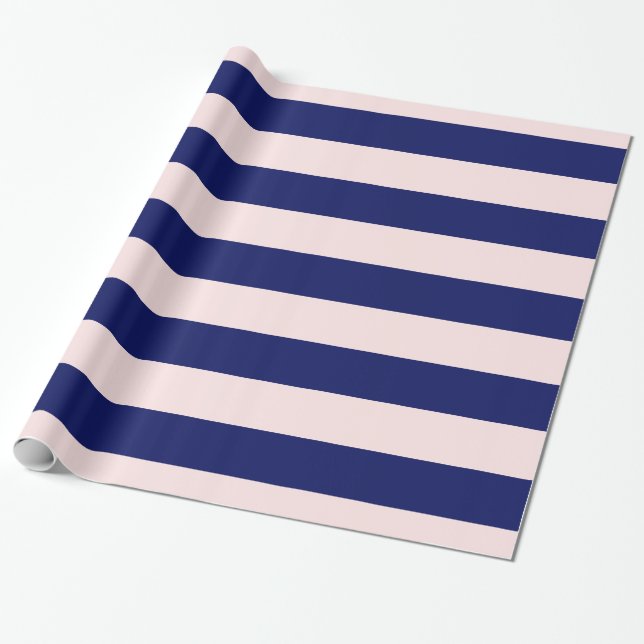 Papel De Presente Rosa claro, Marinho Blue XL Stripes Padrão V (Desenrolado)