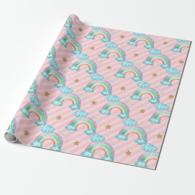 Papel De Presente Rosa claro Rainbow Pattern (Desenrolado)