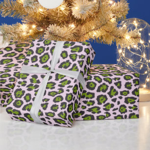 Papel De Presente Rosa claro verde-branca de leopardo-girino