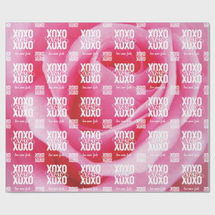 Papel De Presente Rosa Cor-de-Rosa Floral XOXO O Amor Nunca Falha Di