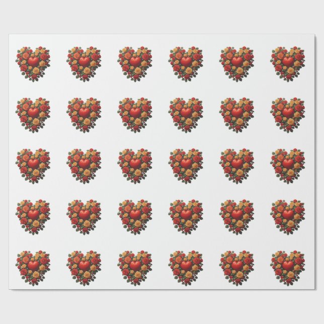 Papel De Presente Rosa Coração Flor Eterna (Aberto)