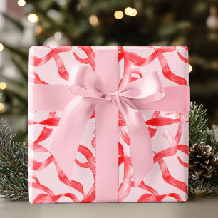 Papel De Presente Rosa Corado e Fita Vermelha
