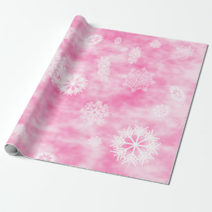 Papel De Presente Rosa da queda dos flocos de neve