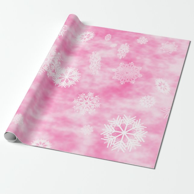 Papel De Presente Rosa da queda dos flocos de neve (Desenrolado)