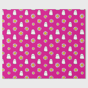 Papel De Presente Rosa Daisy Ghost Halloween