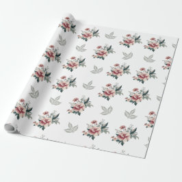 Papel De Presente Rosa de Aquarela Rosa com Folhagem Teal