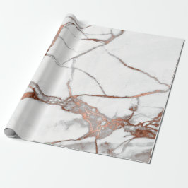 Papel De Presente Rosa de Cobre - Abstrato Branco - Carrara - Pedra 
