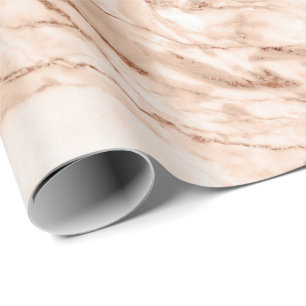 Papel De Presente Rosa de Cobre Blush Coral Branco Pedra Marble