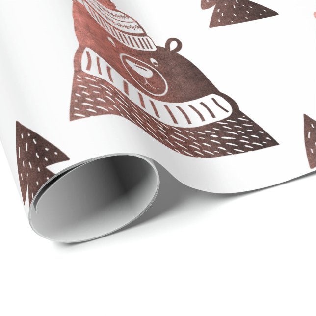 Papel De Presente Rosa de cobre cúmulo-cúmulo de árvores de Natal pa (Ponta do rolo)