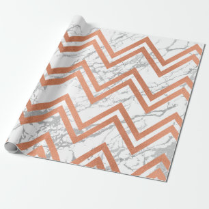 Papel De Presente Rosa de Cobre Dourada Marble Zig Zag Chevron Cinza