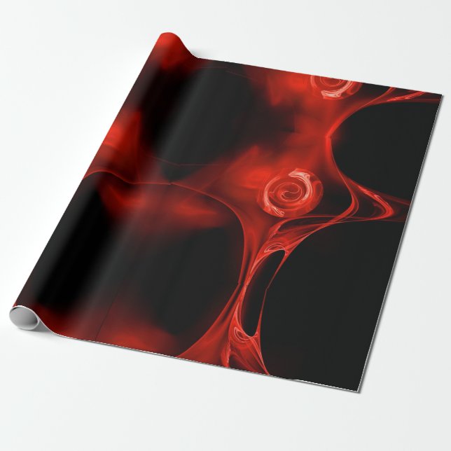 PAPEL DE PRESENTE ROSA DE FRACTAL VERMELHO A PRETO (Desenrolado)