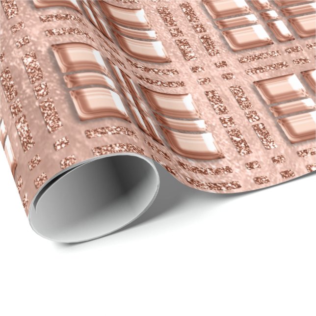 Papel De Presente Rosa de Geometria Grelha Verificada Conceito de Co (Ponta do rolo)