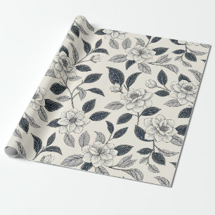 Papel De Presente Rosa de Marfim Meia-Noite Azul Mármore Botânico