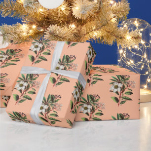 Papel De Presente Rosa de Natal vintage de Elegante Laranja