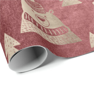 Papel De Presente Rosa de ouro bonito e bonito, padrão de ursos de á