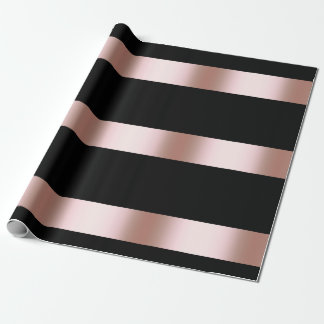 Papel De Presente Rosa de ouro e faixa preta moderna elegante